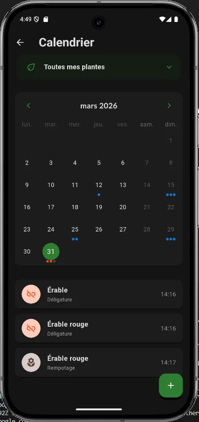 Calendrier d'entretien — thème sombre
